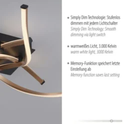 LED Deckenleuchte schwarz gold stufenlos dimmbar Memoryfunktion geschwungen