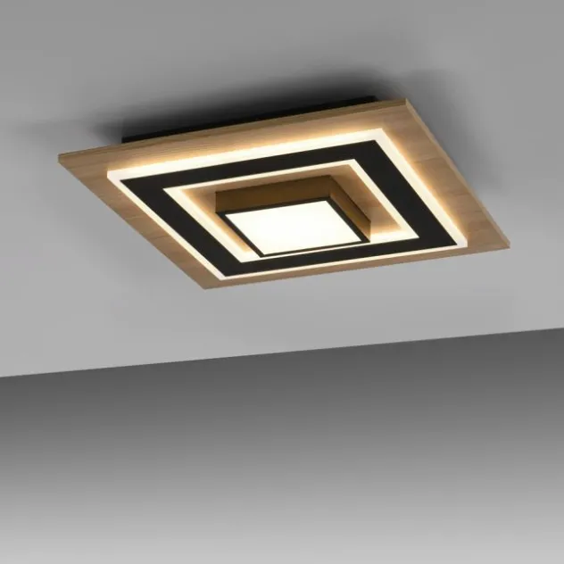LED Deckenleuchte schwarz Holzoptik mit Metall getrennt schaltbar