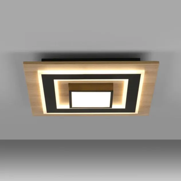 LED Deckenleuchte schwarz Holzoptik mit Metall getrennt schaltbar