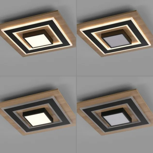 LED Deckenleuchte schwarz Holzoptik mit Metall getrennt schaltbar