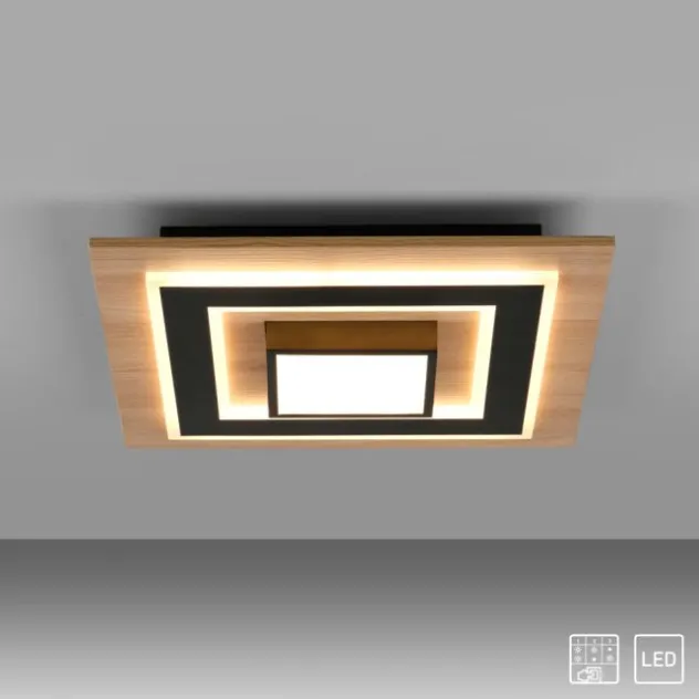 LED Deckenleuchte schwarz Holzoptik mit Metall getrennt schaltbar