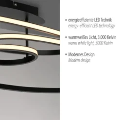 LED Deckenleuchte schwarz Leuchtringe Esszimmer Wohnraumleuchte