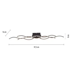 LED-Deckenleuchte, schwarz, 3 Leuchtarme, Wellenform, warmweiße Lichtfarbe