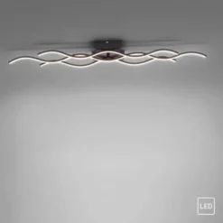 LED-Deckenleuchte, schwarz, 3 Leuchtarme, Wellenform, warmweiße Lichtfarbe