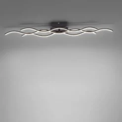 LED-Deckenleuchte, schwarz, 3 Leuchtarme, Wellenform, warmweiße Lichtfarbe