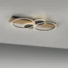 LED Deckenleuchte schwarz mit Holz warmweiß Schlafzimmer Leuchtringe
