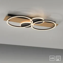 LED Deckenleuchte schwarz mit Holz warmweiß Schlafzimmer Leuchtringe