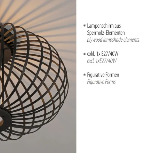 LED Deckenleuchte schwarz mit Bambusstäben modern Innenraumlampe