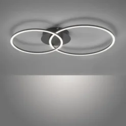 LED Deckenleuchte, schwarz, modern, zwei Leuchtringe, dimmbar, schwenkbar