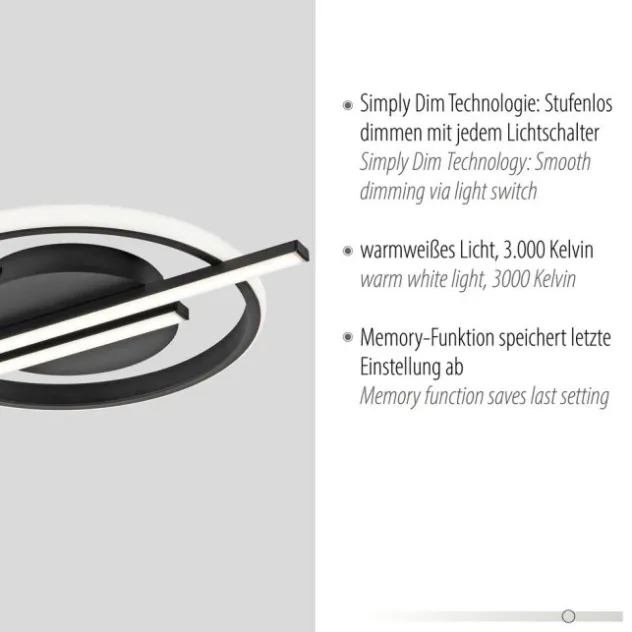 LED Deckenleuchte schwarz modernes Design SimplyDim Memoryfunktion