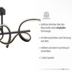 LED Deckenleuchte, schwarz, modern, geschwungenes Design, Dimmfunktion