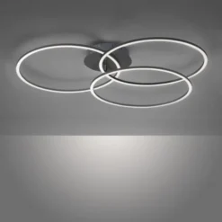 LED Deckenleuchte, schwarz, modern, drei Leuchtringe, dimmbar, schwenkbar