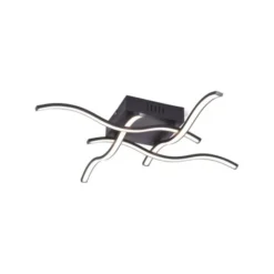 LED-Deckenleuchte, schwarz, quadratisch, 4 Leuchtarme, Wellenform, modern