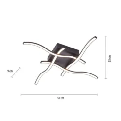 LED-Deckenleuchte, schwarz, quadratisch, 4 Leuchtarme, Wellenform, modern