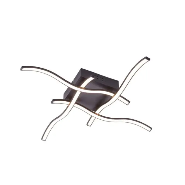 LED-Deckenleuchte, schwarz, quadratisch, 4 Leuchtarme, Wellenform, modern