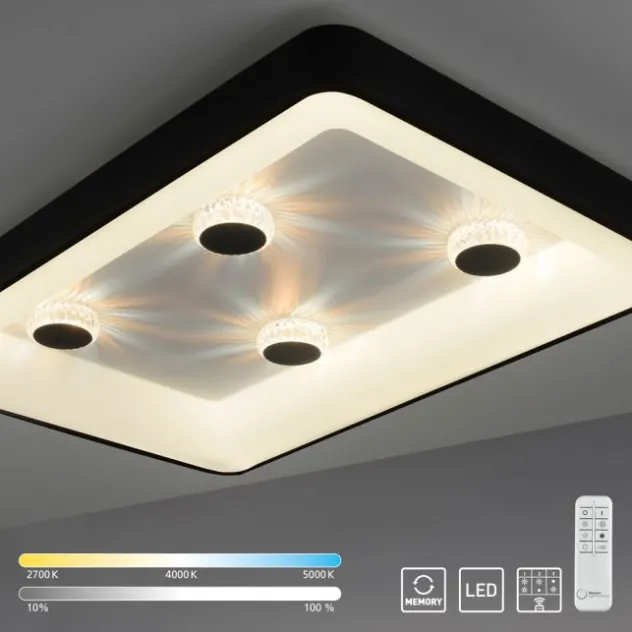 LED Deckenleuchte schwarz rechteckig Kristalleffekte dimmbar steuerbar CCT