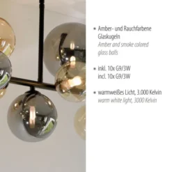 LED Deckenleuchte schwarz rund Rauchglas Amberglas warmweiß