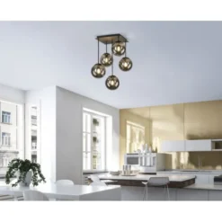 LED Deckenleuchte, schwarz, schlicht, zeitlos, 5 flammige Deckenlampe