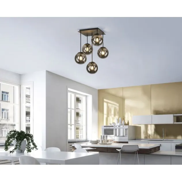 LED Deckenleuchte, schwarz, schlicht, zeitlos, 5 flammige Deckenlampe