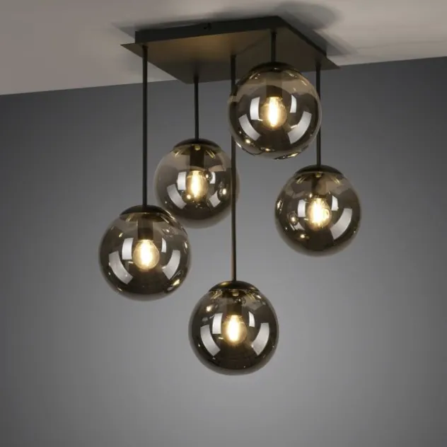 LED Deckenleuchte, schwarz, schlicht, zeitlos, 5 flammige Deckenlampe
