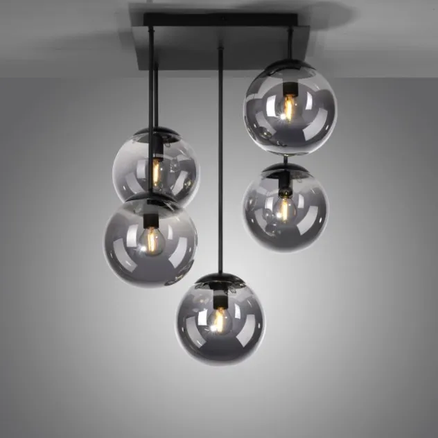 LED Deckenleuchte, schwarz, schlicht, zeitlos, 5 flammige Deckenlampe