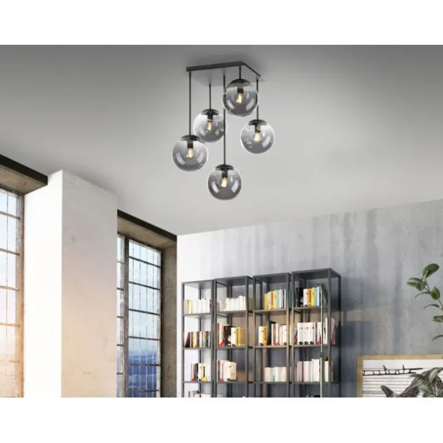 LED Deckenleuchte, schwarz, schlicht, zeitlos, 5 flammige Deckenlampe