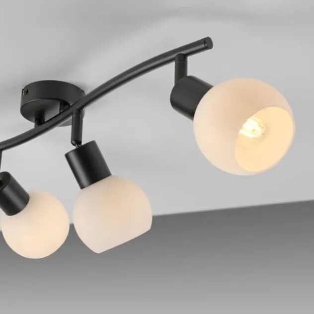 LED Deckenleuchte schwarz Spots 3 flammig drehbar schwenkbar Opalglas