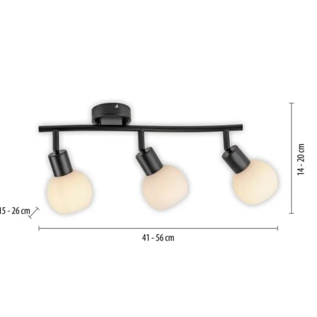 LED Deckenleuchte schwarz Spots 3 flammig drehbar schwenkbar Opalglas