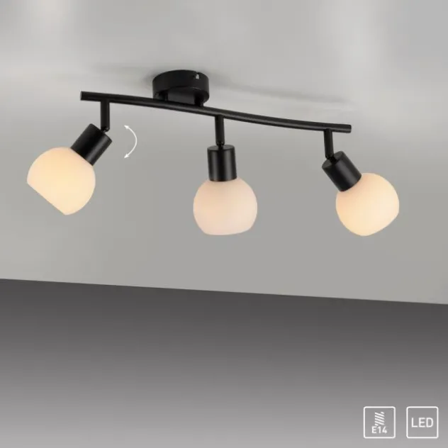 LED Deckenleuchte schwarz Spots 3 flammig drehbar schwenkbar Opalglas