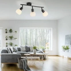 LED Deckenleuchte schwarz Spots 3 flammig drehbar schwenkbar Opalglas