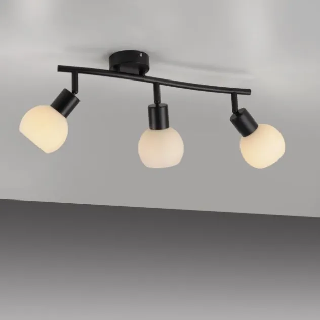 LED Deckenleuchte schwarz Spots 3 flammig drehbar schwenkbar Opalglas
