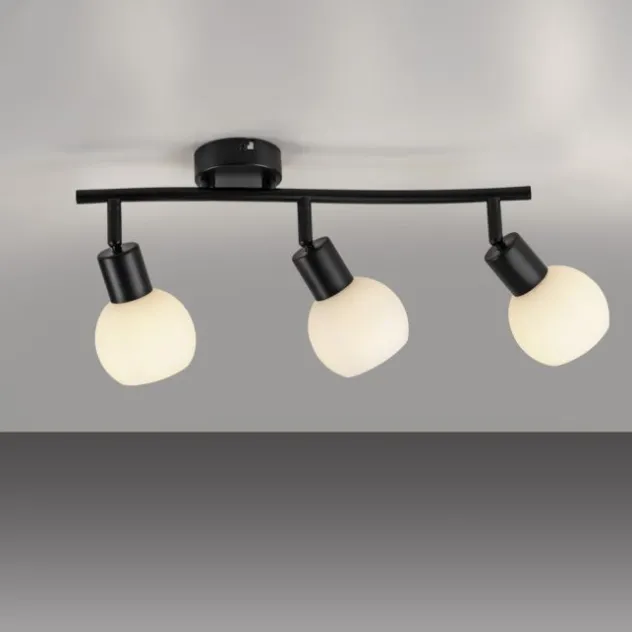 LED Deckenleuchte schwarz Spots 3 flammig drehbar schwenkbar Opalglas