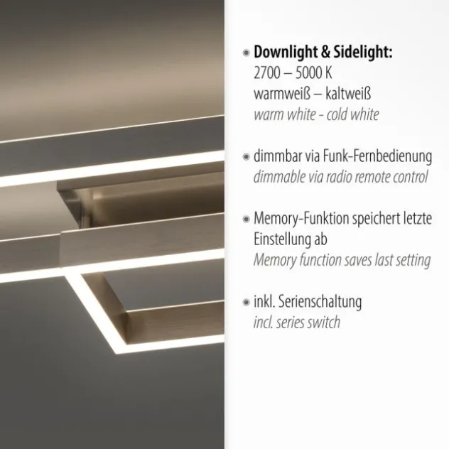LED Deckenleuchte silberfarbig rechteckig dimmbar CCT Memoryfunktion