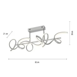 LED-Deckenleuchte, silberfarben, 3 geschwungene Leuchtarmen, Dimmfunktion