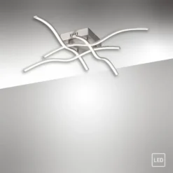 LED Deckenleuchte silber, 4 Leuchtarme, geschwungene Rautenform, warmweiß