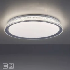 LED Deckenleuchte, silber, rund, dimmbar, warmweiß, 3000K