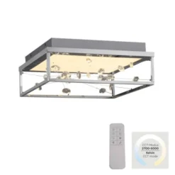 LED Deckenleuchte SKINA, chrom, quadratisch dimmbar, Funk-Fernbedienung