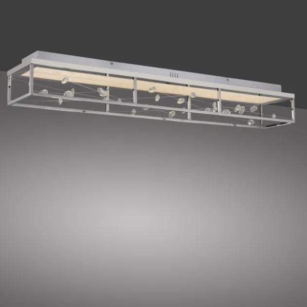 LED Deckenleuchte SKINA, chrom, quadratisch, dimmbar, Funk-Fernbedienung, Memoryfunktion