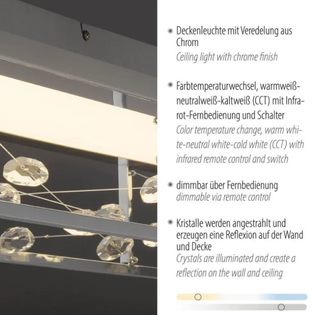 LED Deckenleuchte SKINA, chrom, quadratisch, dimmbar, Funk-Fernbedienung, Memoryfunktion