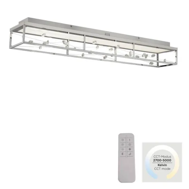 LED Deckenleuchte SKINA, chrom, quadratisch, dimmbar, Funk-Fernbedienung, Memoryfunktion