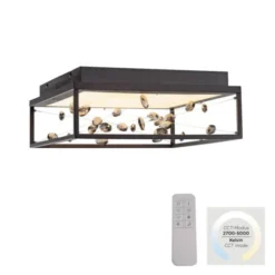 LED Deckenleuchte SKINA, schwarz, quadratisch, dimmbar, Funk-Fernbedienung, Memory