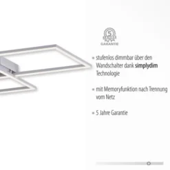 LED Deckenleuchte, stahlfaben, inkl. Dimmfunktion, Memory Funktion, modern