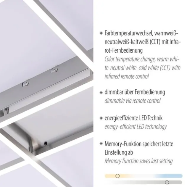 LED-Deckenleuchte, stahlfarben, CCT Steuerung , dimmbar, modern