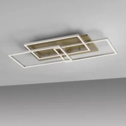 LED-Deckenleuchte, stahlfarben, Holzdekor, 72x40cm, CCT