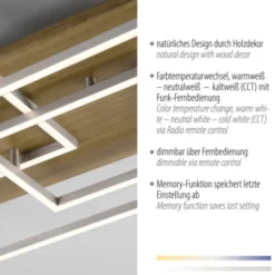 LED-Deckenleuchte, stahlfarben, Holzdekor, 72x40cm, CCT