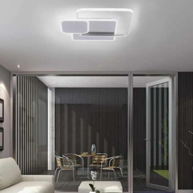 LED Deckenleuchte, stahlfarben, modern, Lichtfarbensteuerung, dimmbar