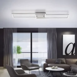 LED Deckenleuchte, stahlfarben, dimmbar, CCT, modern, 110cm lang