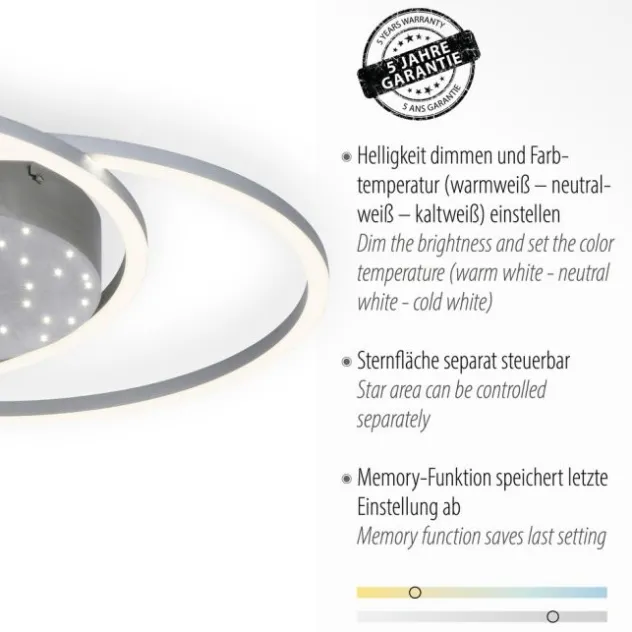 LED-Deckenleuchte, stahlfarben, Fernbdienung, dimmbar, CCT