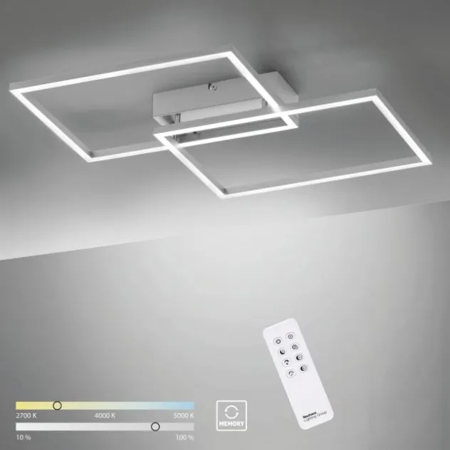 LED Deckenleuchte, stahlfarben, 2-flammig, dimmbar, geometrisches Design