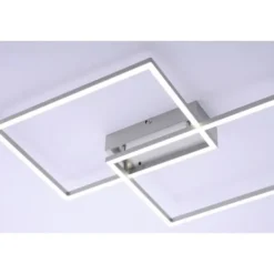 LED Deckenleuchte, stahlfarben, 2-flammig, dimmbar, geometrisches Design